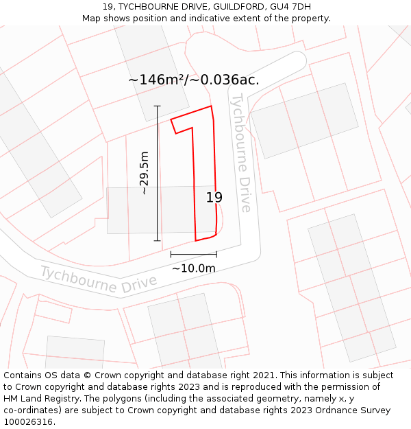 19, TYCHBOURNE DRIVE, GUILDFORD, GU4 7DH: Plot and title map