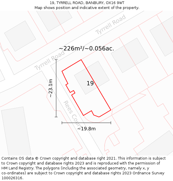 19, TYRRELL ROAD, BANBURY, OX16 9WT: Plot and title map