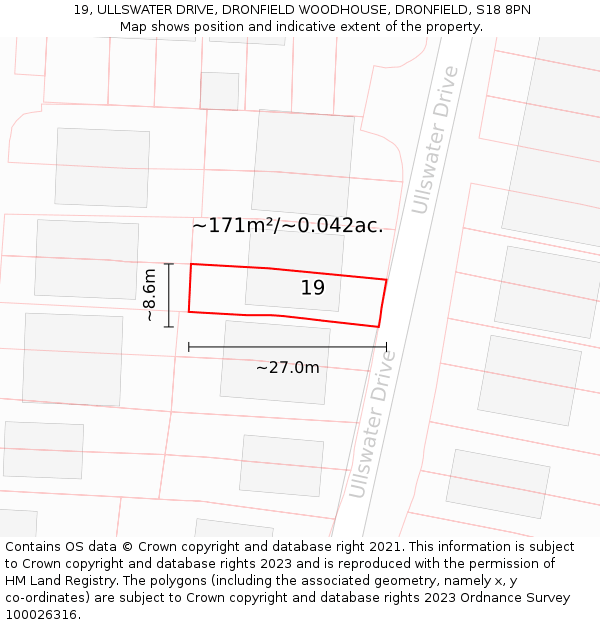 19, ULLSWATER DRIVE, DRONFIELD WOODHOUSE, DRONFIELD, S18 8PN: Plot and title map