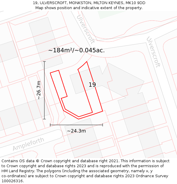 19, ULVERSCROFT, MONKSTON, MILTON KEYNES, MK10 9DD: Plot and title map
