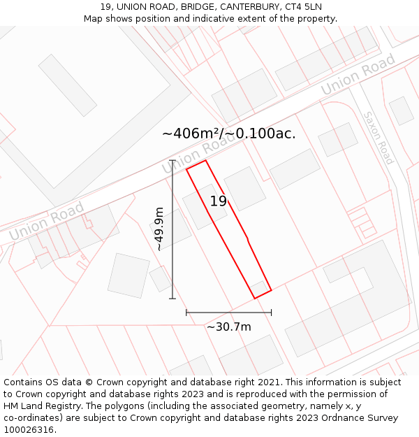 19, UNION ROAD, BRIDGE, CANTERBURY, CT4 5LN: Plot and title map