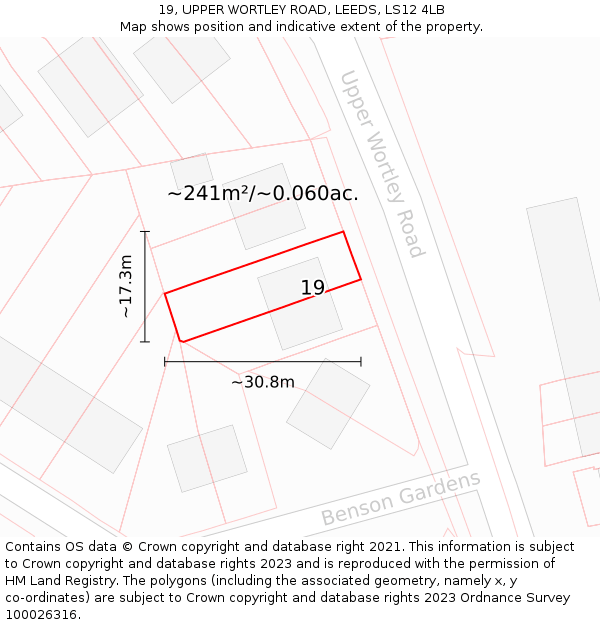 19, UPPER WORTLEY ROAD, LEEDS, LS12 4LB: Plot and title map