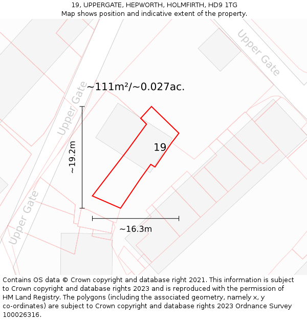 19, UPPERGATE, HEPWORTH, HOLMFIRTH, HD9 1TG: Plot and title map