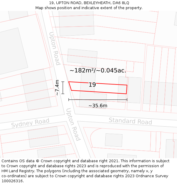 19, UPTON ROAD, BEXLEYHEATH, DA6 8LQ: Plot and title map