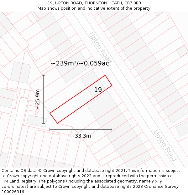 19, UPTON ROAD, THORNTON HEATH, CR7 8PR: Plot and title map