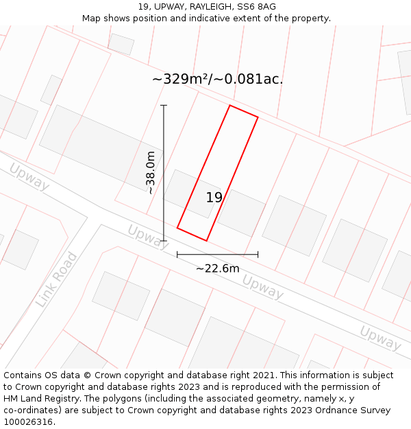 19, UPWAY, RAYLEIGH, SS6 8AG: Plot and title map