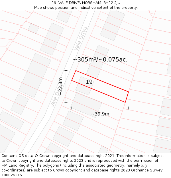 19, VALE DRIVE, HORSHAM, RH12 2JU: Plot and title map