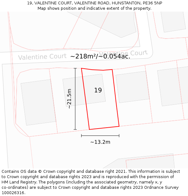 19, VALENTINE COURT, VALENTINE ROAD, HUNSTANTON, PE36 5NP: Plot and title map