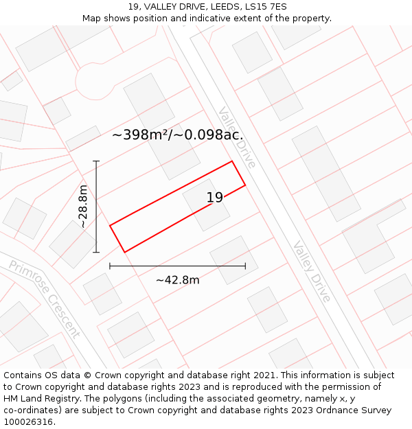 19, VALLEY DRIVE, LEEDS, LS15 7ES: Plot and title map