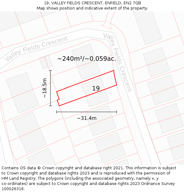 19, VALLEY FIELDS CRESCENT, ENFIELD, EN2 7QB: Plot and title map