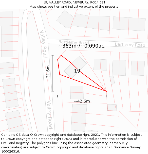 19, VALLEY ROAD, NEWBURY, RG14 6ET: Plot and title map