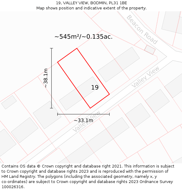 19, VALLEY VIEW, BODMIN, PL31 1BE: Plot and title map