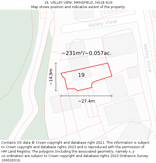 19, VALLEY VIEW, MANSFIELD, NG18 4US: Plot and title map