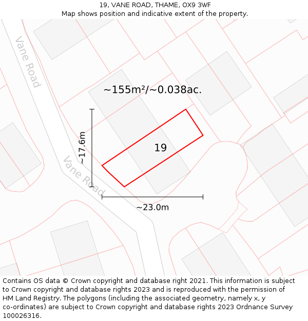 19, VANE ROAD, THAME, OX9 3WF: Plot and title map