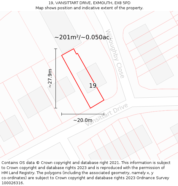 19, VANSITTART DRIVE, EXMOUTH, EX8 5PD: Plot and title map