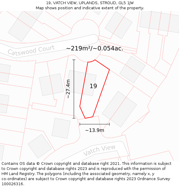 19, VATCH VIEW, UPLANDS, STROUD, GL5 1JW: Plot and title map