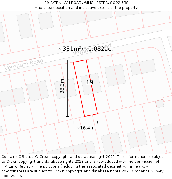 19, VERNHAM ROAD, WINCHESTER, SO22 6BS: Plot and title map