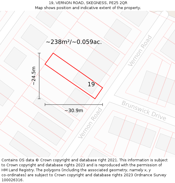 19, VERNON ROAD, SKEGNESS, PE25 2QR: Plot and title map