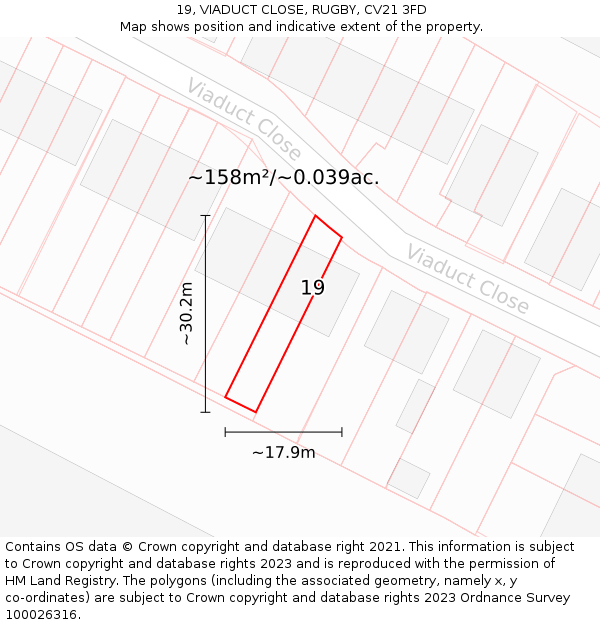19, VIADUCT CLOSE, RUGBY, CV21 3FD: Plot and title map