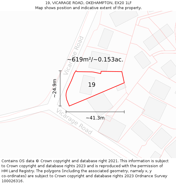 19, VICARAGE ROAD, OKEHAMPTON, EX20 1LF: Plot and title map