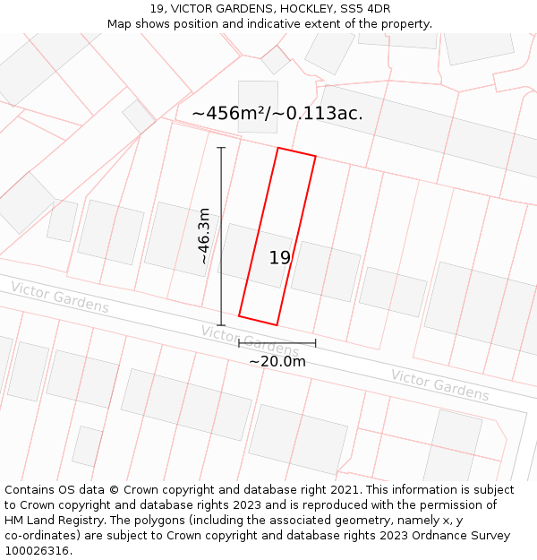 19, VICTOR GARDENS, HOCKLEY, SS5 4DR: Plot and title map
