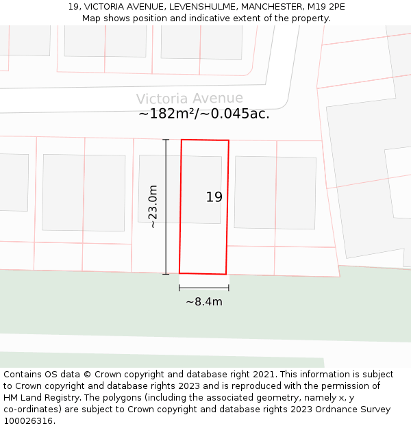 19, VICTORIA AVENUE, LEVENSHULME, MANCHESTER, M19 2PE: Plot and title map