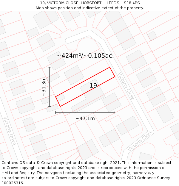 19, VICTORIA CLOSE, HORSFORTH, LEEDS, LS18 4PS: Plot and title map