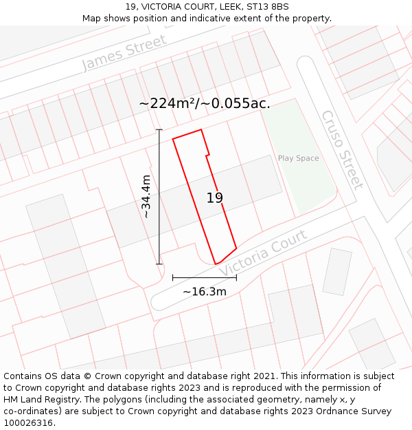 19, VICTORIA COURT, LEEK, ST13 8BS: Plot and title map