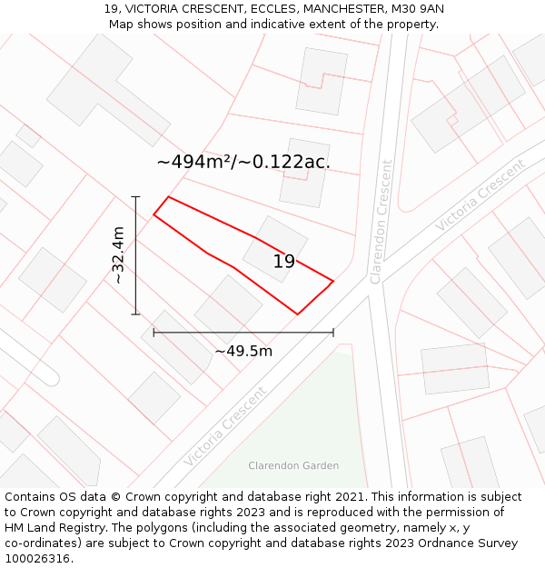 19, VICTORIA CRESCENT, ECCLES, MANCHESTER, M30 9AN: Plot and title map