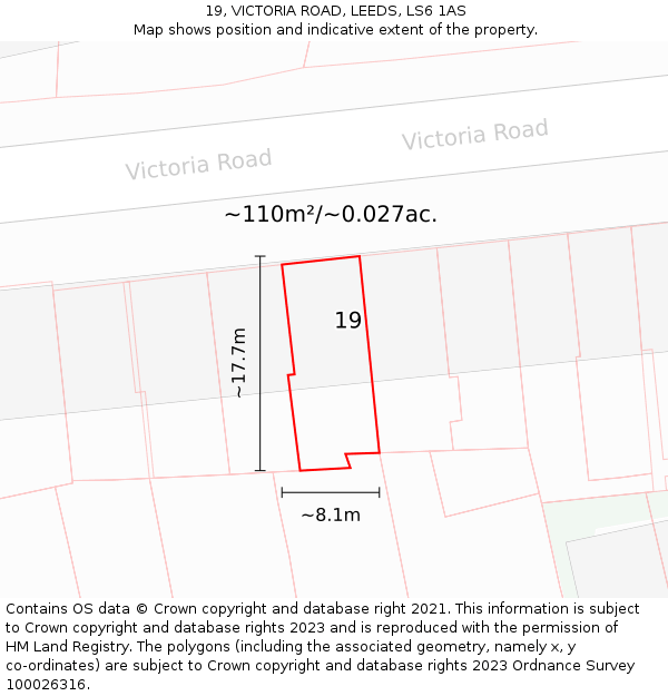 19, VICTORIA ROAD, LEEDS, LS6 1AS: Plot and title map