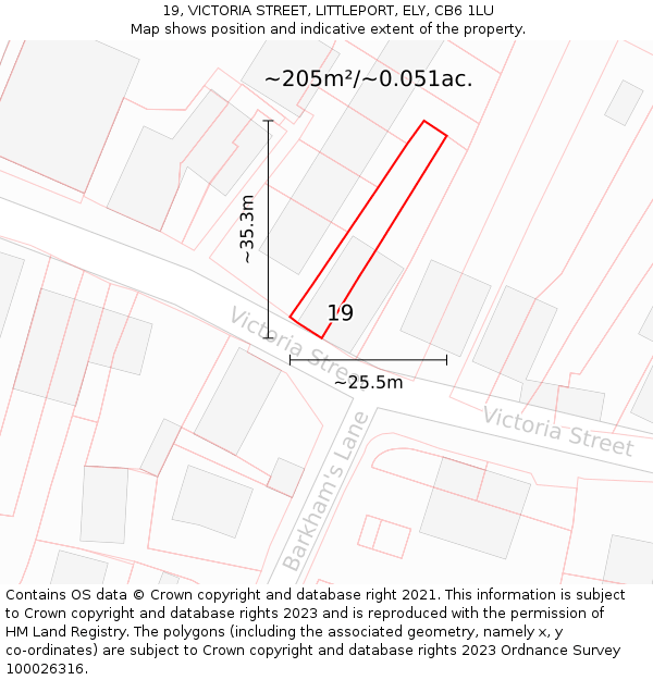 19, VICTORIA STREET, LITTLEPORT, ELY, CB6 1LU: Plot and title map