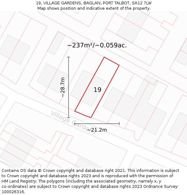 19, VILLAGE GARDENS, BAGLAN, PORT TALBOT, SA12 7LW: Plot and title map