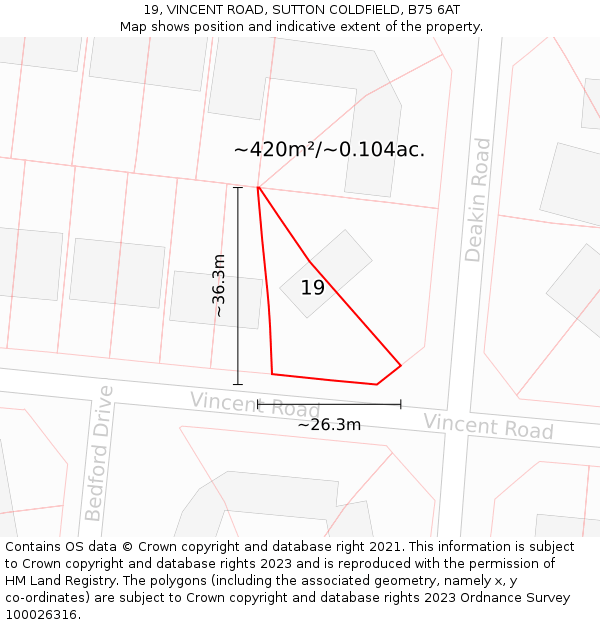 19, VINCENT ROAD, SUTTON COLDFIELD, B75 6AT: Plot and title map