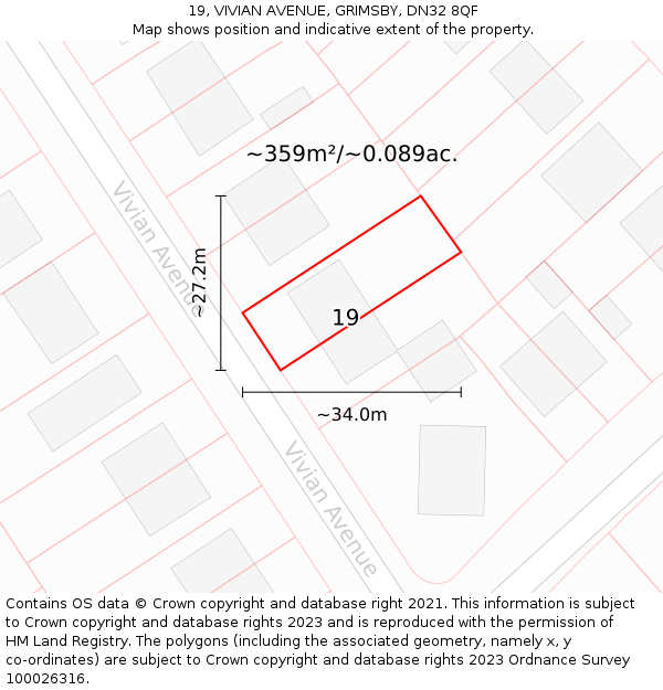 19, VIVIAN AVENUE, GRIMSBY, DN32 8QF: Plot and title map