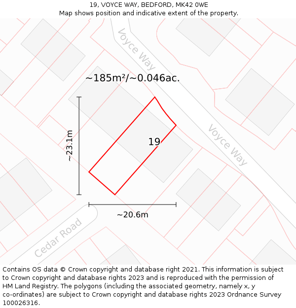 19, VOYCE WAY, BEDFORD, MK42 0WE: Plot and title map