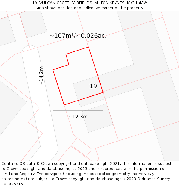 19, VULCAN CROFT, FAIRFIELDS, MILTON KEYNES, MK11 4AW: Plot and title map