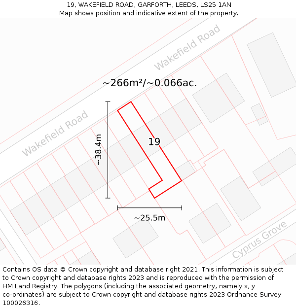 19, WAKEFIELD ROAD, GARFORTH, LEEDS, LS25 1AN: Plot and title map