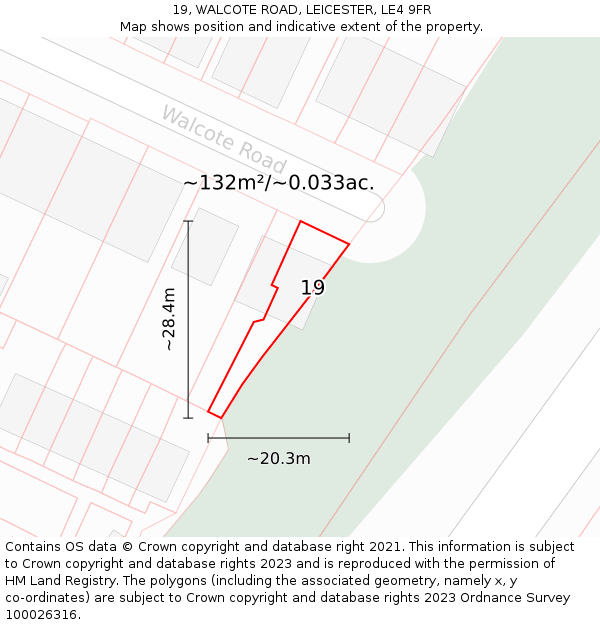19, WALCOTE ROAD, LEICESTER, LE4 9FR: Plot and title map