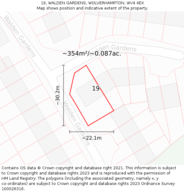 19, WALDEN GARDENS, WOLVERHAMPTON, WV4 4EX: Plot and title map
