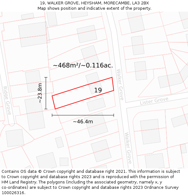 19, WALKER GROVE, HEYSHAM, MORECAMBE, LA3 2BX: Plot and title map