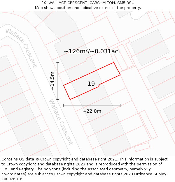 19, WALLACE CRESCENT, CARSHALTON, SM5 3SU: Plot and title map