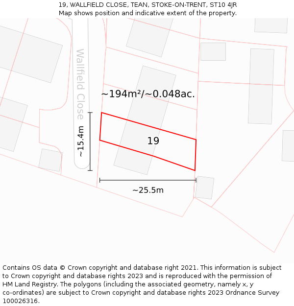 19, WALLFIELD CLOSE, TEAN, STOKE-ON-TRENT, ST10 4JR: Plot and title map