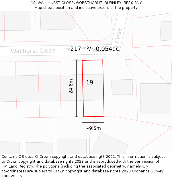 19, WALLHURST CLOSE, WORSTHORNE, BURNLEY, BB10 3NY: Plot and title map