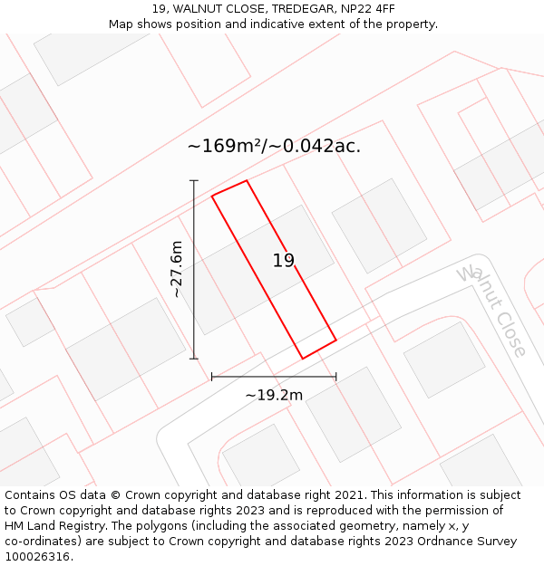 19, WALNUT CLOSE, TREDEGAR, NP22 4FF: Plot and title map
