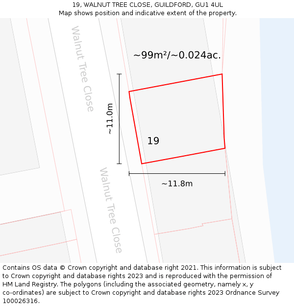 19, WALNUT TREE CLOSE, GUILDFORD, GU1 4UL: Plot and title map
