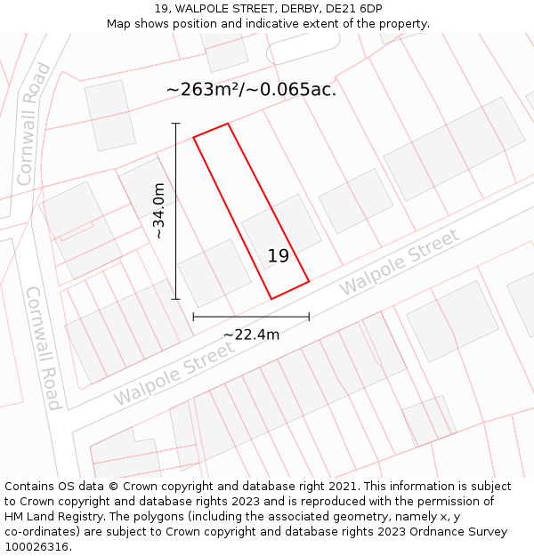 19, WALPOLE STREET, DERBY, DE21 6DP: Plot and title map