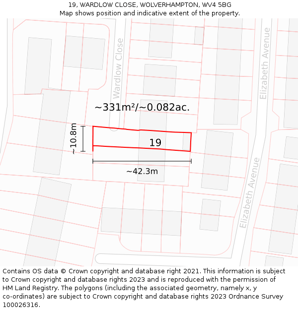 19, WARDLOW CLOSE, WOLVERHAMPTON, WV4 5BG: Plot and title map