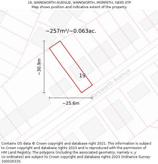 19, WARKWORTH AVENUE, WARKWORTH, MORPETH, NE65 0TP: Plot and title map