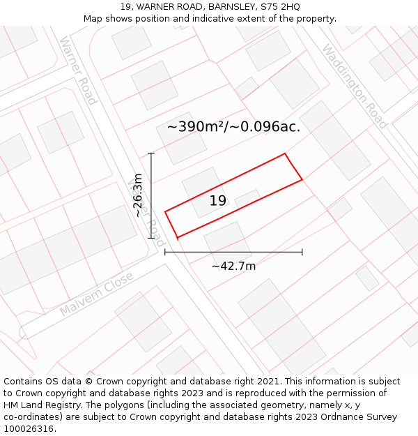19, WARNER ROAD, BARNSLEY, S75 2HQ: Plot and title map