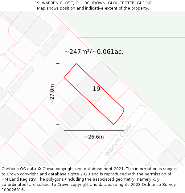 19, WARREN CLOSE, CHURCHDOWN, GLOUCESTER, GL3 1JP: Plot and title map